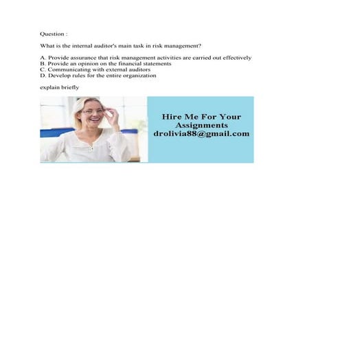 Question - What is the internal auditor's main task in risk management ...