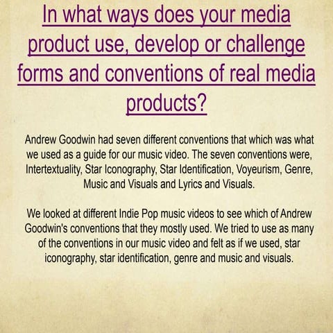 Andrew Goodwins Music Video Conventions