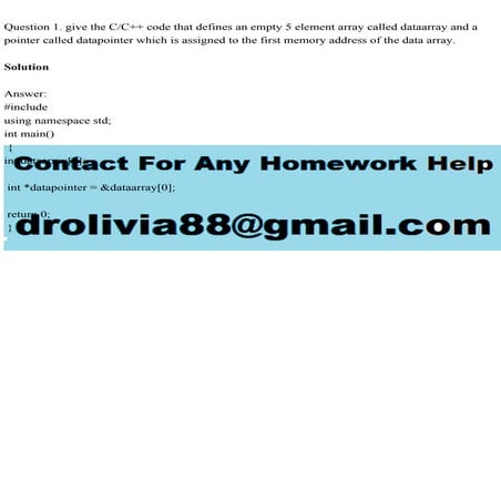 Question 1. give the CC++ code that defines an empty 5 element arra.pdf