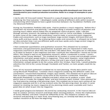 Question 1a Research and Planning Exemplar Essay