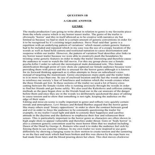 OCR A level media Q1b  genre example answer A grade
