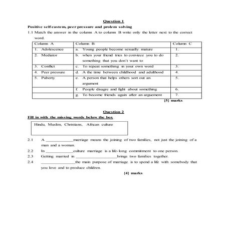 Question 1 life skills mondlane