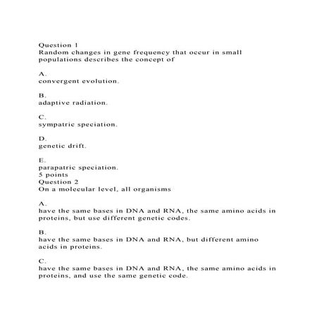 Question 1 Random changes in gene frequency that occur in small .docx