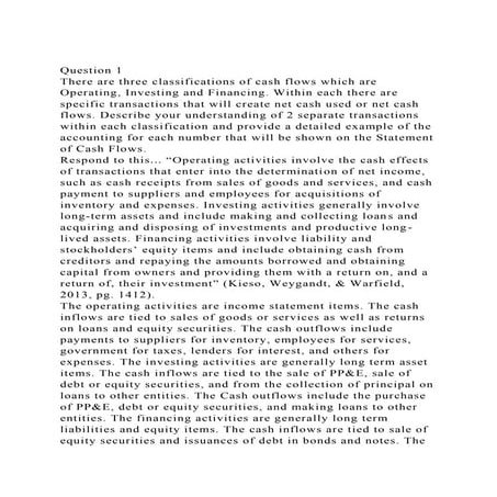 Question 1There are three classifications of cash flows which ar.docx