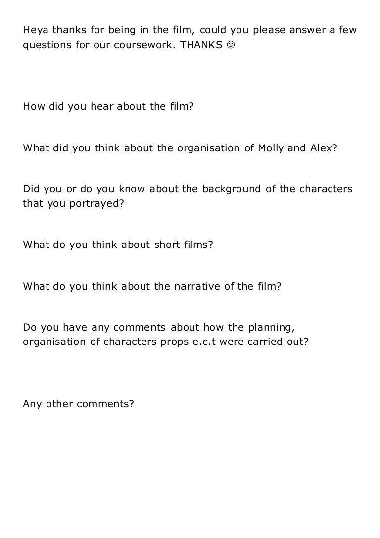 Questionaire to the characters