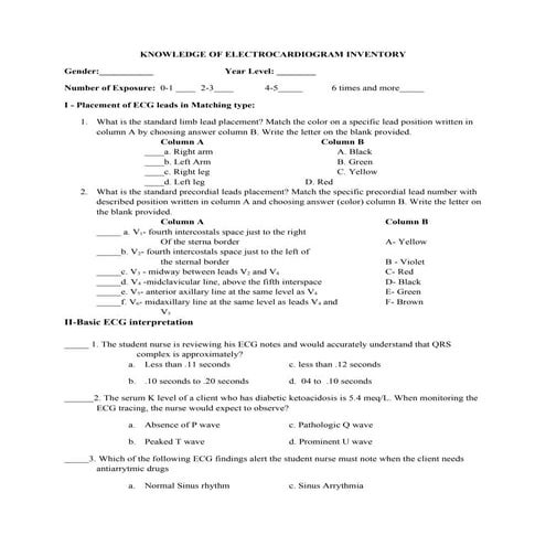 ECG 12 LEADS QUESTIONNAIRE