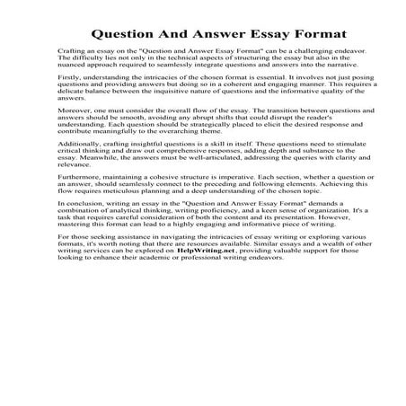 Question And Answer Essay Format. Buy Short Essay with Questions and ...