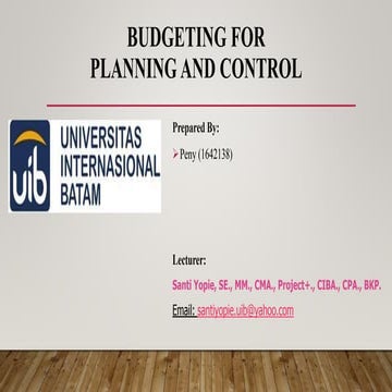 Budgeting for Planning and Control