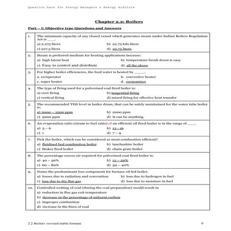 Question & answers on boiler, MED 06209