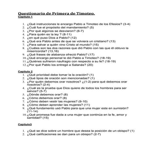 Questionario de 1 & 2 de timoteo