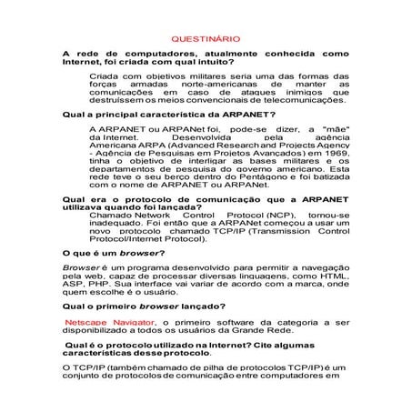 Questionario de internet