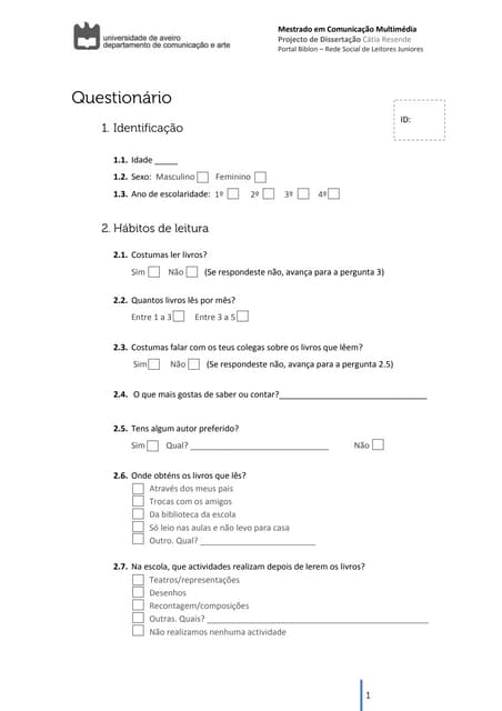 Questionário Inicial