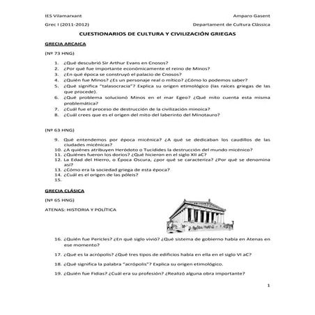 Cuestionarios Cultura Griego I