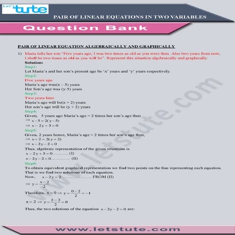 Pair of linear equations - Question Bank 