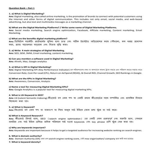 Level 3 Digital marketing Questions for learning SEO