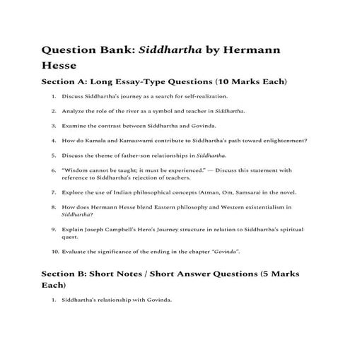 Question Bank_ Major 13 _ IKS Siddhartha by Hermann Hesse .pdf