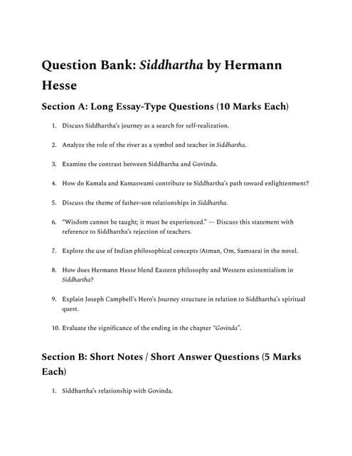 Question Bank_ Major 13 _ IKS Siddhartha by Hermann Hesse .pdf