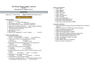 RDBMS and PL/SQL: Question Bank for Unit no.1,2, and 5