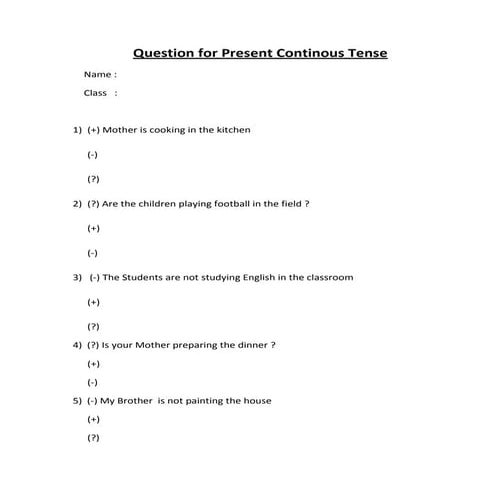 Question for present continous tense | DOCX