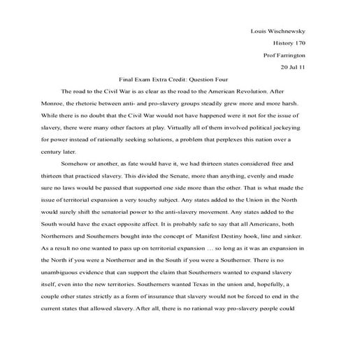 Final Exam Question Four Extra Credit