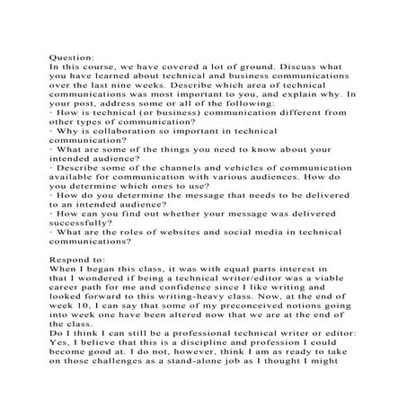 QuestionIn this course, we have covered a lot of ground. Discus.docx