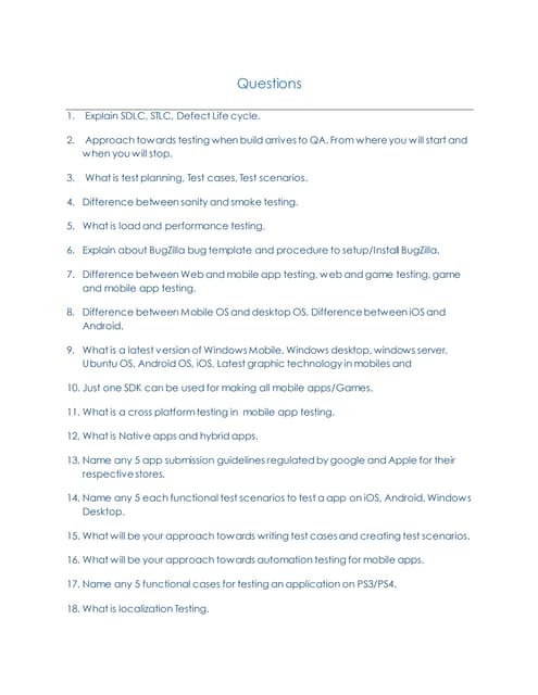 Interview Questions for Mobile application Testing
