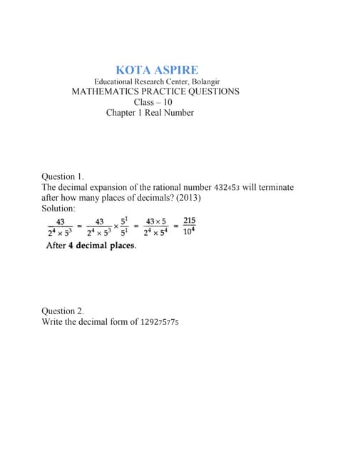 Mathematics Questions Practice Class 10 Real Number Pdf Mathematics Questions Practice Class 10 Real Number Pdf