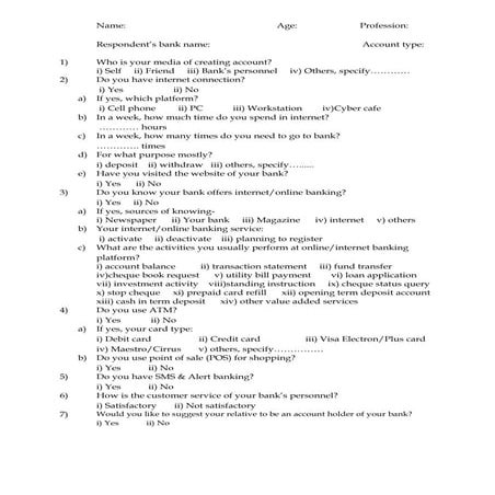 mobile banking app questionnaire | DOCX
