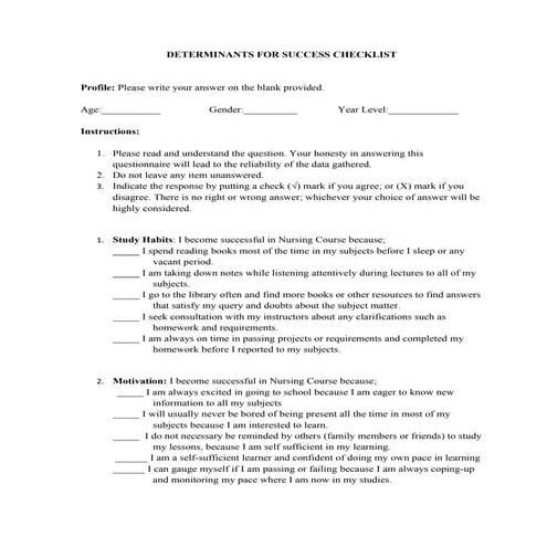 Determinants of Success in Nursing Checklist