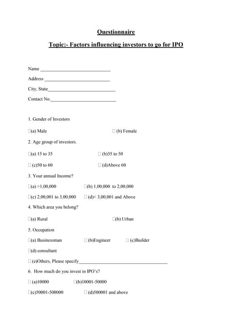 Investors Attitude Towards Mutual Fund Questionnaire Investors Attitude Towards Mutual Fund Questionnaire