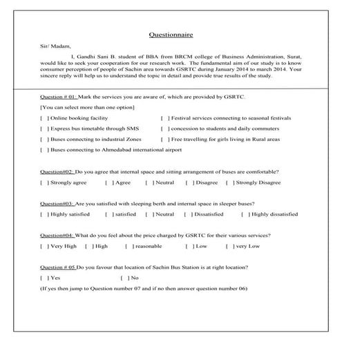 Questionnaire Of Bus Survey.. | DOCX