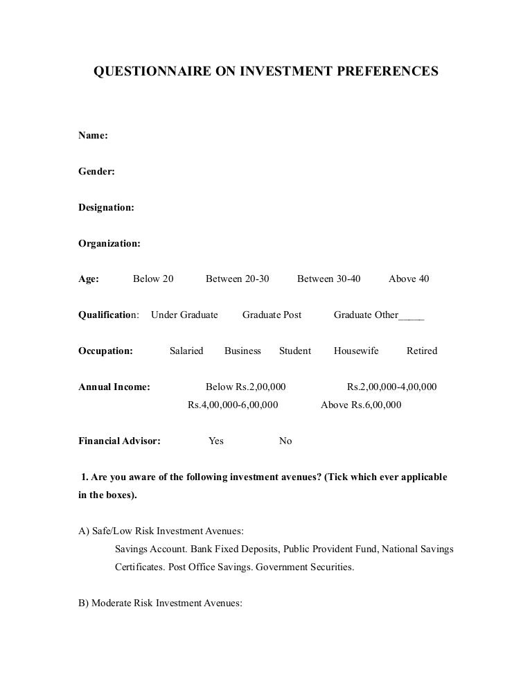 Questionnaire on Investment Preferences