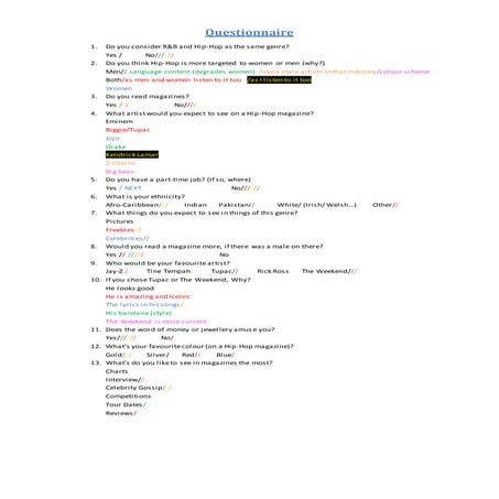 Music questionnaire | PDF