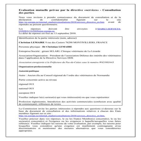 Questionnaire Dr Christian Lemaire