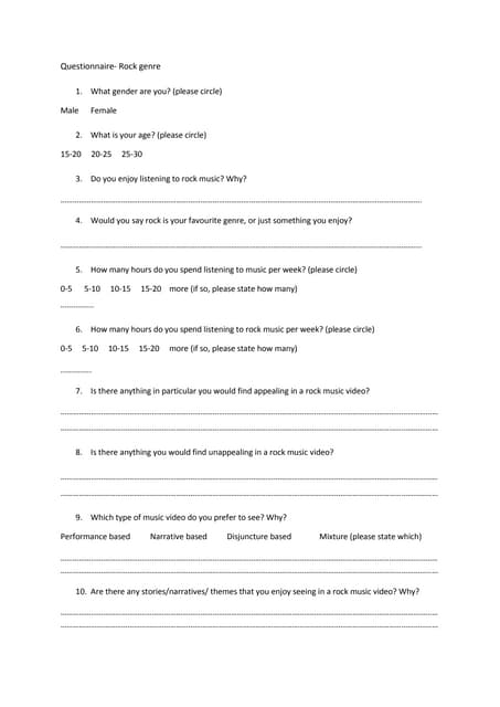 Pop magazine questionnaire