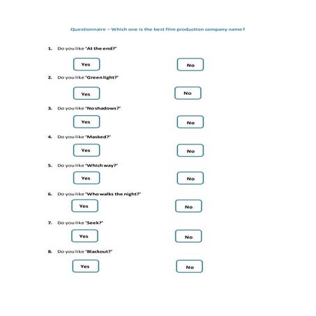 Questionnaire   production names