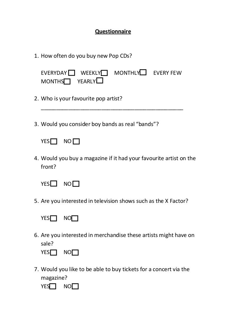 Questionnaire 2 (pop genre)