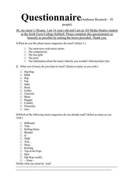 Media music mag questionnaire | DOCX