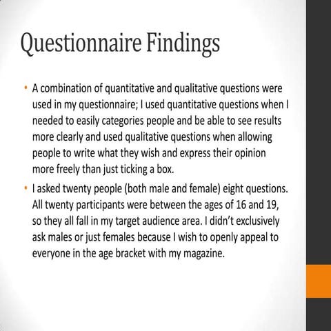 Questionnaire analysis