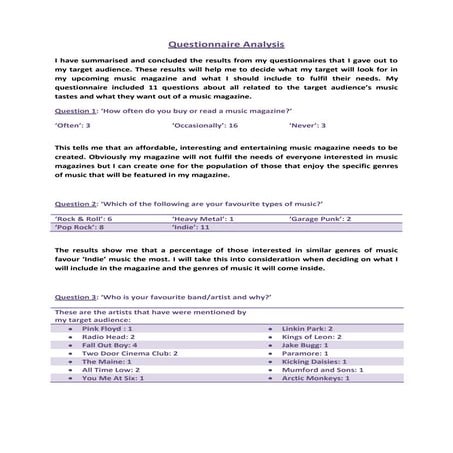 Questionnaire Analysis