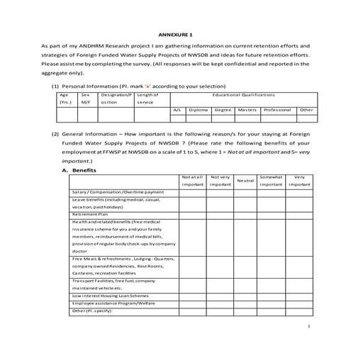 Questionnaire annexure analysis form
