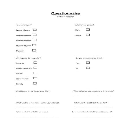 Questionnaire audiance research