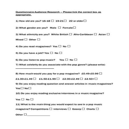 Questionnaire for target audience... | DOC