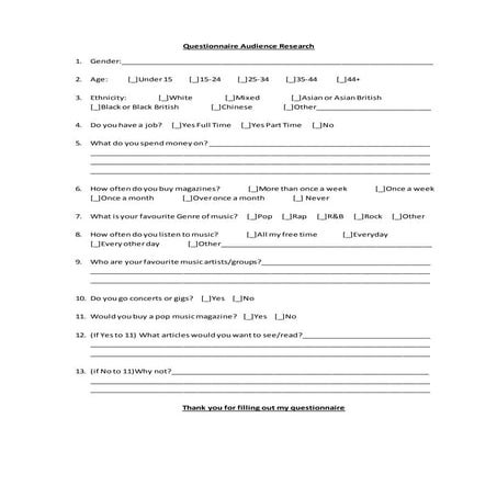 Rap Magazine Questionnaire | DOCX