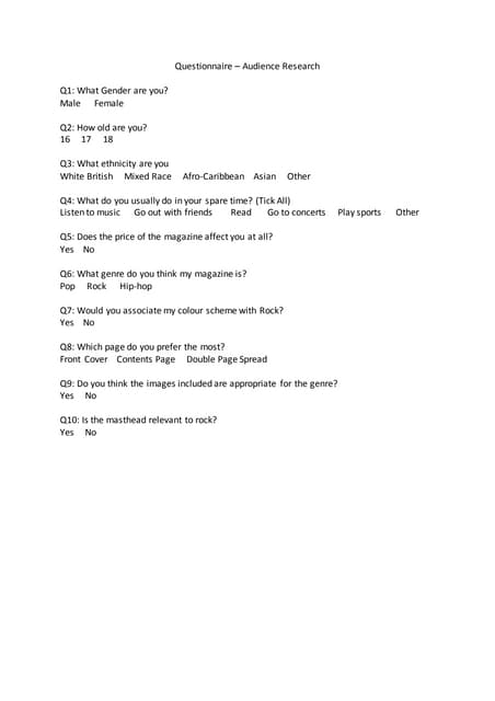 Pop rock questionnaire | DOCX
