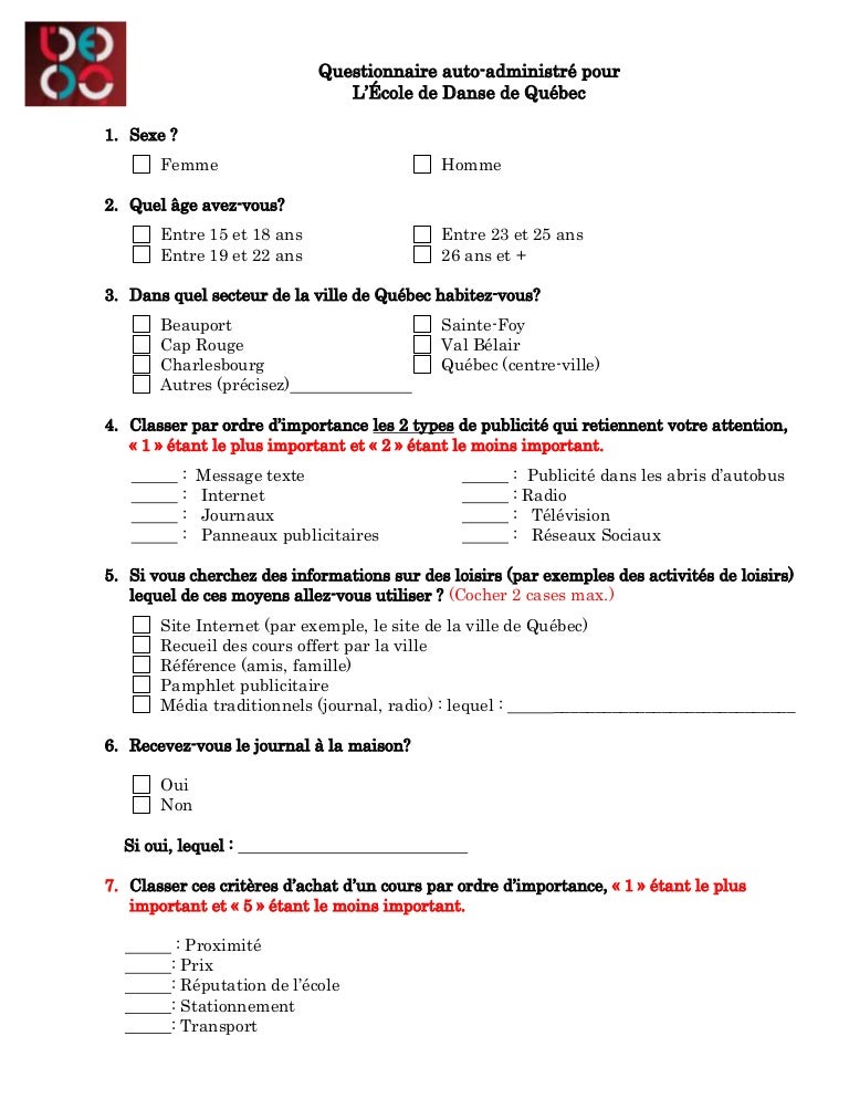 questionnaire for marketing