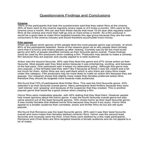 Questionnaire findings and conclusions