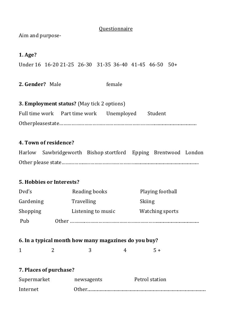 Questionnaire folk music
