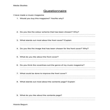 Questionnaire For Evaluation