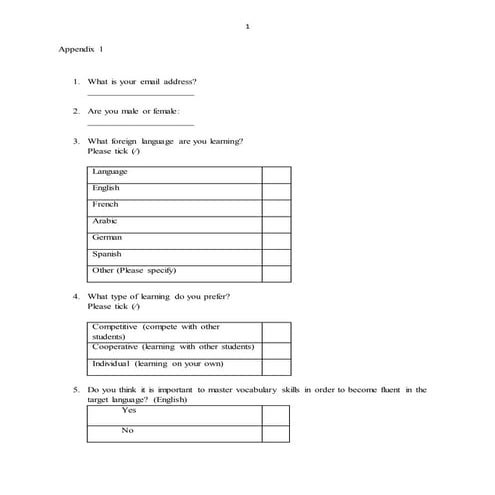 Questionnaire for mini research